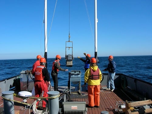 A 500-pound device with jaws was used to find relationships between sediment and sea life. Image credit: Oregon State University 