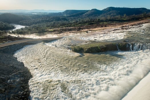 During the February incident, water was released through an emergency spillway.