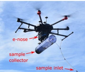 Affixed to a drone, the electronic nose sniffs out and measures odors emanating from wastewater treatment facilities. Source: Santiago Marco et al.