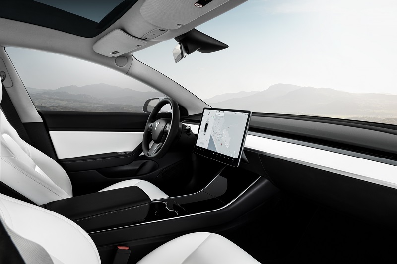 Interior of a 2018 Tesla Model 3, similar to the vehicle involved in the fatal accident. Source: Tesla