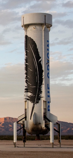 Blue Origin's rocket booster returned from sub-orbit to make a controlled vertical landing. Image credit: Blue Origin