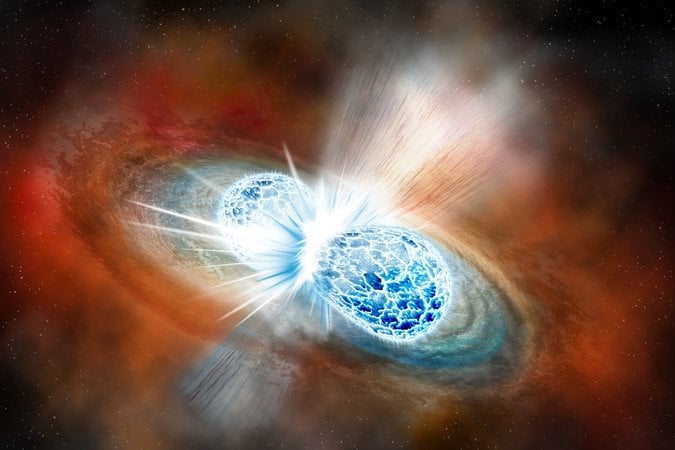 An artist’s rendering of the merging of two neutron stars on Aug. 17, 2017.  Source: Robin Dienel/The Carnegie Institution for Science