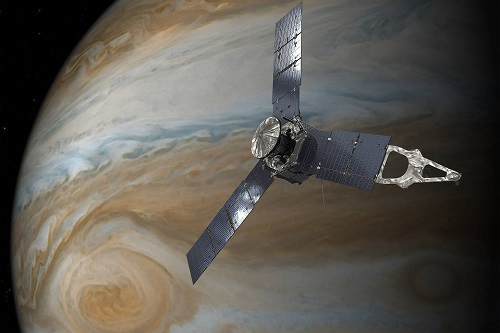 An illustration of NASA’s Juno spacecraft over Jupiter’s South Pole. Image credit: NASA