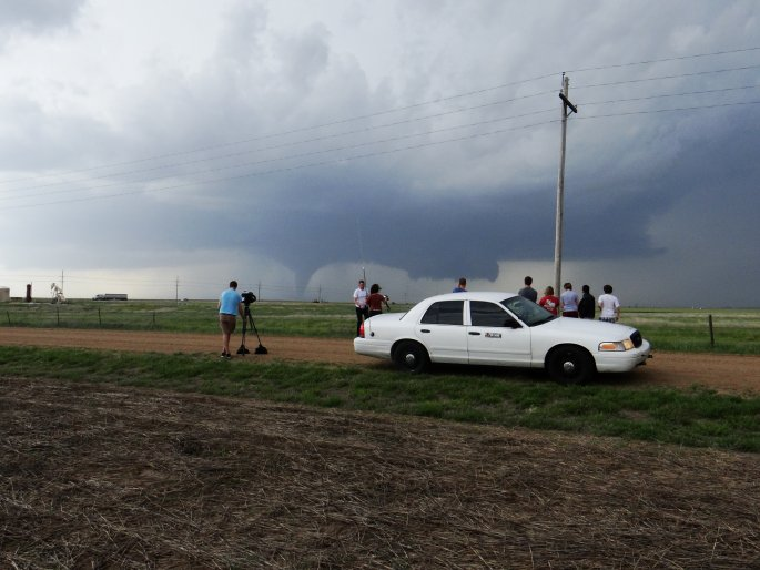The author’s 2006 Crown Victoria on a storm chase south of Dodge City, KS, 5/24/16.
