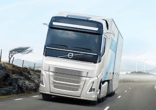 Use of cameras rather than rear-view mirrors helps cuts air resistance. Image credit: Volvo Trucks.