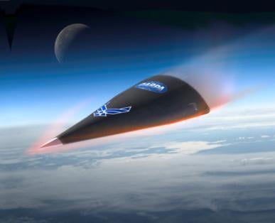 Artist’s concept of Hypersonic Technology Vehicle 2 (HTV-2) during atmospheric reentry.