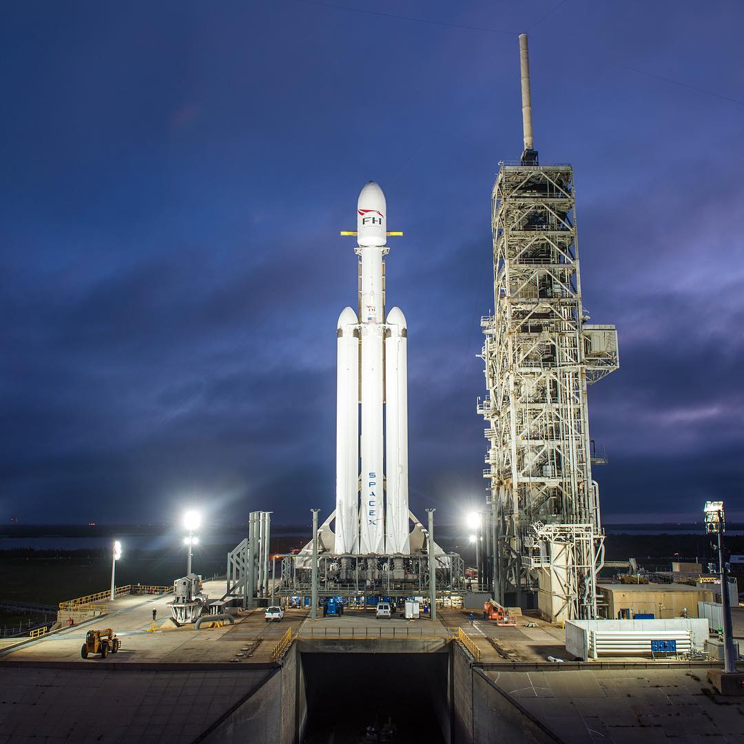 Falcon Heavy on the launch pad at Kennedy Space Center’s Launch Complex 39A (LC-39A). Source: Elon Musk/Instagram