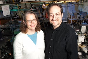 Kristan Corwin and Brian Washburn, associate professors of physics at Kansas State University, have invented a new patented class of lasers. Image credit: Kansas State University.