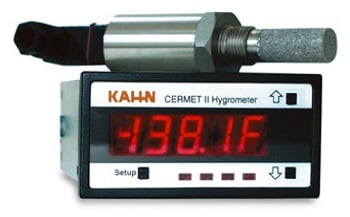 Figure 3: Capacitive technology hygrometer (Kahn Cermet II) permanently installed to provide local and remote measurement of dewpoint. (Source: Kahn Instruments, Inc.)