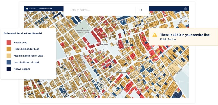 The software determines the number and location of lead service lines in a system. Source: BlueConduit