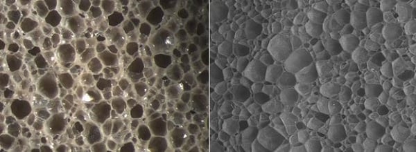 Figure 2: Open-cell foam (left) and closed-cell foam (right).