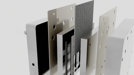 A polymer electrolyte membrane reactor architecture is used for CO2 electrolysis. Source: Twelve