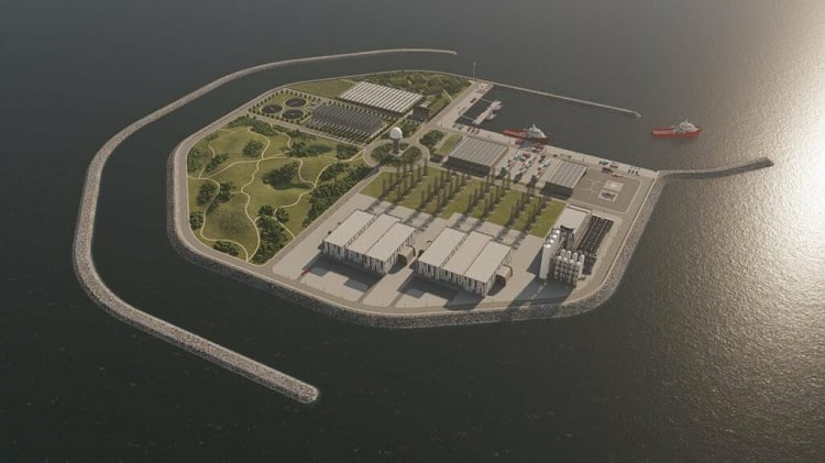 The artificial island would be built about 100 km from land by 2030 and connect 3 GW of offshore wind. Source: VindØ Consortium