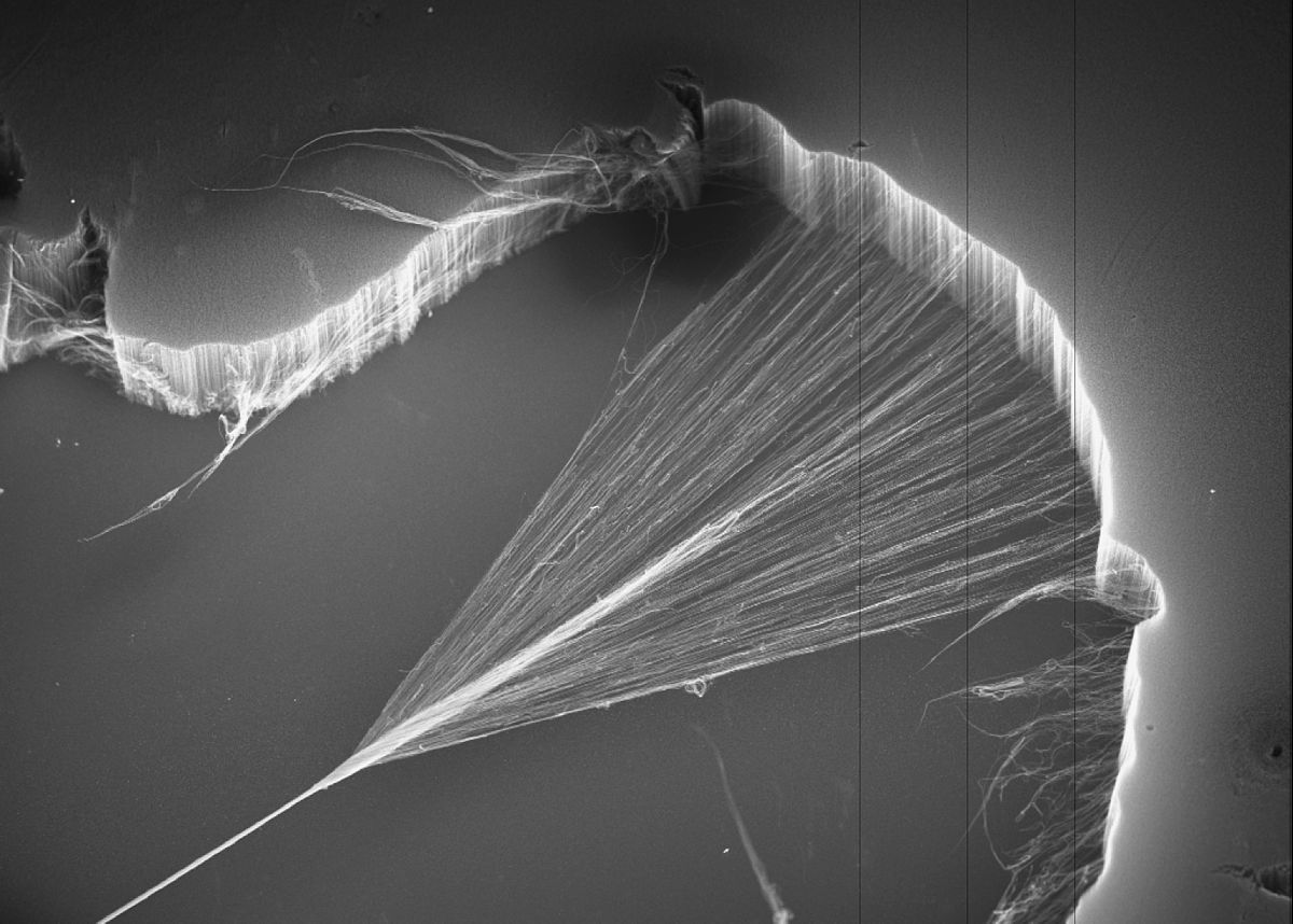 Carbon Nanotubes being spun into a yarn. Source: CSIRO / CC BY 3.0