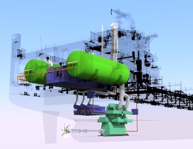 Much of the stern hold capacity is lost due to the location of the LNG tanks. Image credit: General Dynamics.