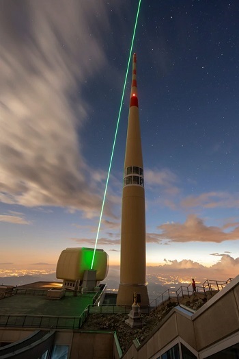 The LLR is beamed near the top of a 124 m-high telecommunication tower. Source: Martin Stollberg/University of Geneva