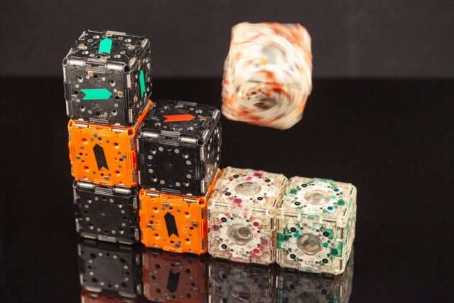 A robotic cube moves into place with rest of the M-Blocks. Source: Jason Dorfman/MIT CSAIL