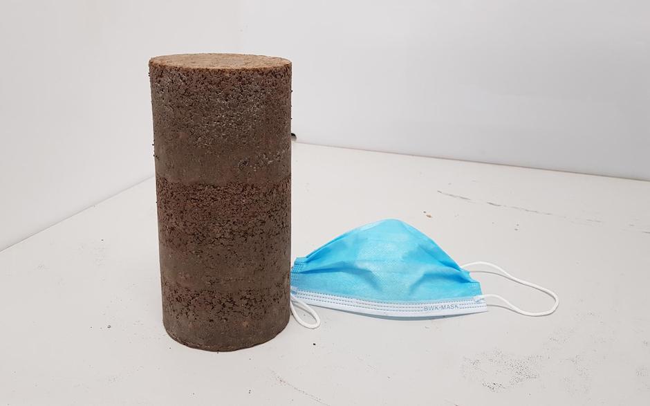 A sample of the recycled road-making material, which blends shredded single-use face masks with processed building rubble. Source: RMIT University