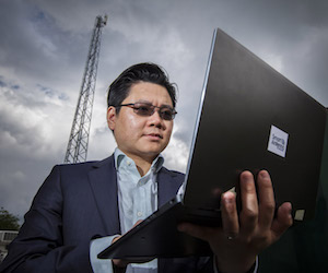 SAT Founder Sampson Hu developed the MIMO antenna system while completing his PhD at the University of Birmingham. Image credit: John James.