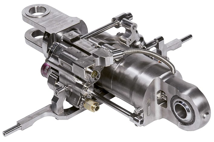 Electrohydraulic servoactuator for the A380 fly-by-wire system used to actuate spoiler surface position 4. Source: Liebherr (Click image to enlarge)