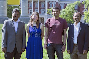 (L-r): Prasad Calyam, Brittany Morago, Rengarajan Pelapur and Kannappan Palaniappan were part of a team that developed cloud architecture for processing visual data in disaster situations. Image credit: MU.