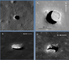 Figure 2: Skylight pit openings into lunar tunnels. LROC Images taken by JAXA's SELENE probe. Source: NASA/GSFC/Arizona State University