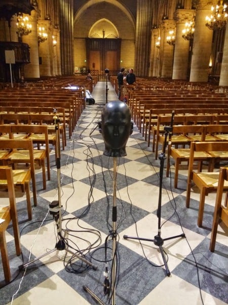 Research team sets up equipment to document the acoustics of Notre-Dame cathedral. Source: Brian FG Katz