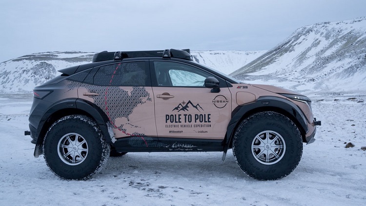 The Ariya EV is ready for the 27,000 km trip from the magnetic North Pole to the South Pole. Source: Nissan