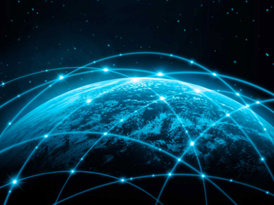 Satellite communications network. Credit: Synertone Communication Corporation