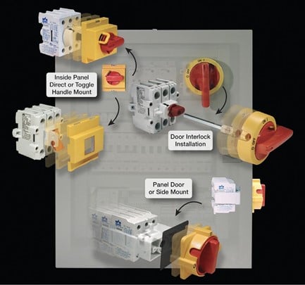 Figure 4. Different mounting options for motor disconnect switches. Source: Altech Corp.