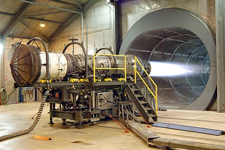 Pratt & Whitney turbofan engine is tested at Robins Air Force Base. Source: U.S. Air Force photo by Sue Sapp/Public domain, via Wikimedia Commons.