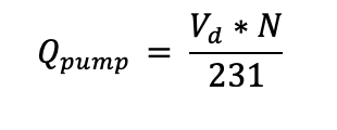 Flow rate equation for hydraulic pump.