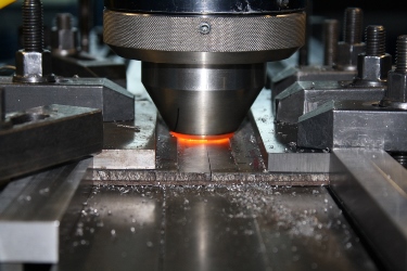 Friction stir welding in progress on two plates of MA956 ODS steel. Image credit: TWI.