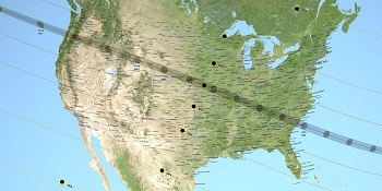 The path of totality for August’s total solar eclipse. Credits: NASA/Goddard/SVS/Ernie Wright
