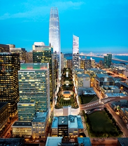 (Click to enlarge.) Artist's view of the Transbay Transit Center with San Francisco Bay in the background. Credit: TJPA.org